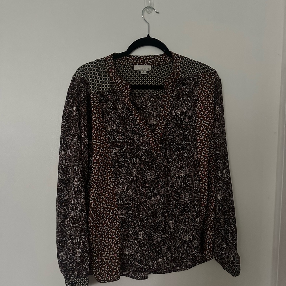 Allison Joy Leopard Print Blouse with Geometric Accents